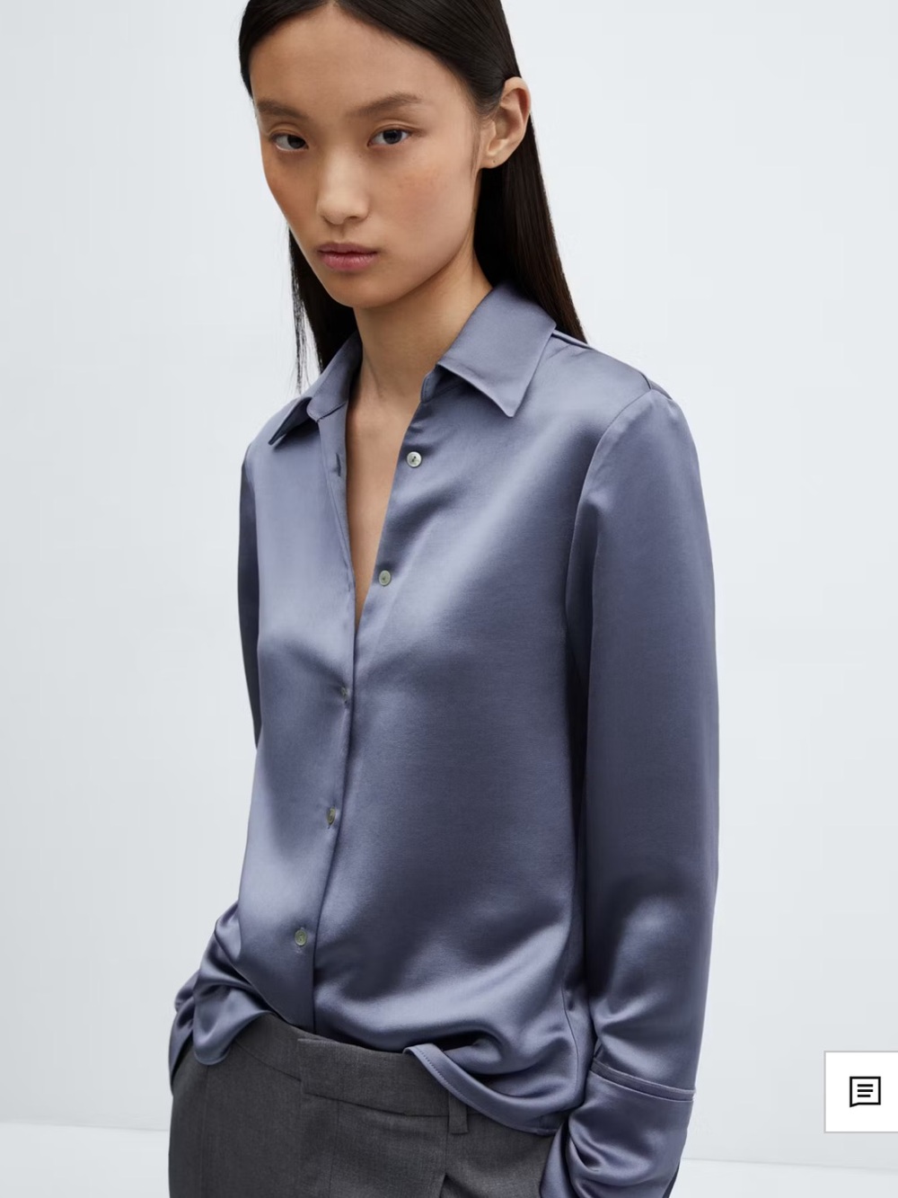 Mango Satin Lavender-Gray Button-Down Shirt